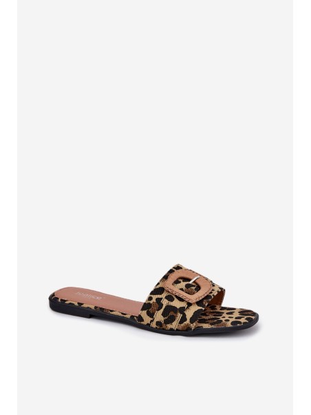Flat Women's Slippers With Decorative Buckle Leopard Clariola