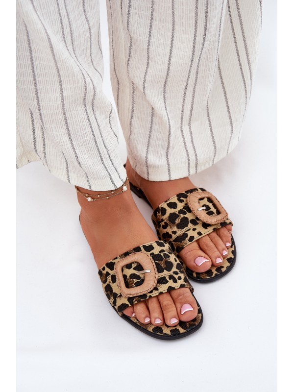 Flat Women's Slippers With Decorative Buckle Leopard Clariola
