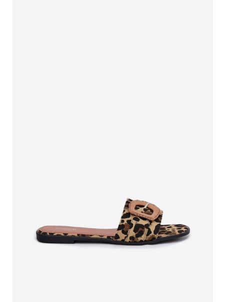 Flat Women's Slippers With Decorative Buckle Leopard Clariola