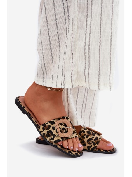Flat Women's Slippers With Decorative Buckle Leopard Clariola