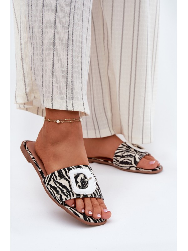 Flat Ladies Sandals With Decorative Buckle Zebra Clariola