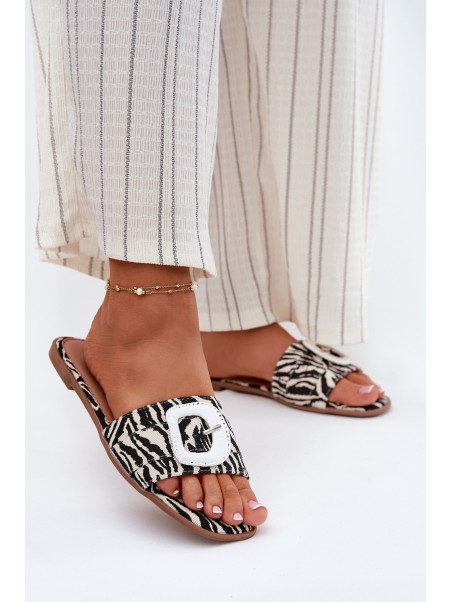 Flat Ladies Sandals With Decorative Buckle Zebra Clariola