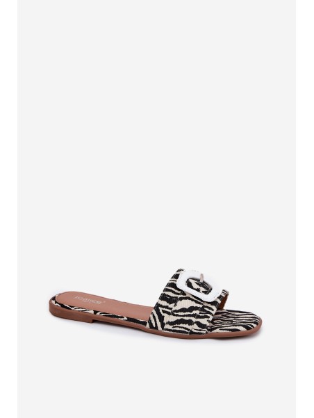 Flat Ladies Sandals With Decorative Buckle Zebra Clariola