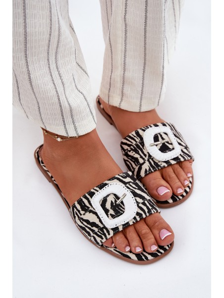 Flat Ladies Sandals With Decorative Buckle Zebra Clariola