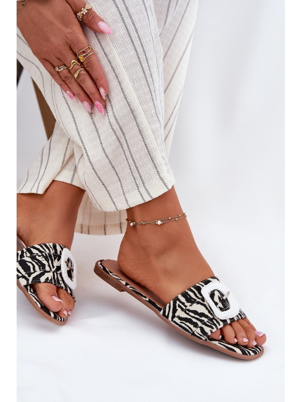 Flat Ladies Sandals With Decorative Buckle Zebra Clariola