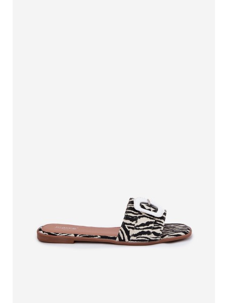Flat Ladies Sandals With Decorative Buckle Zebra Clariola