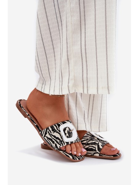 Flat Ladies Sandals With Decorative Buckle Zebra Clariola