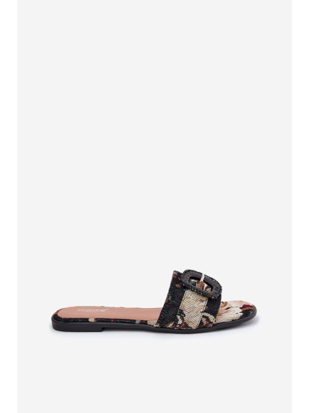 Flat Women's Slippers With Decorative Buckle Black Clariola