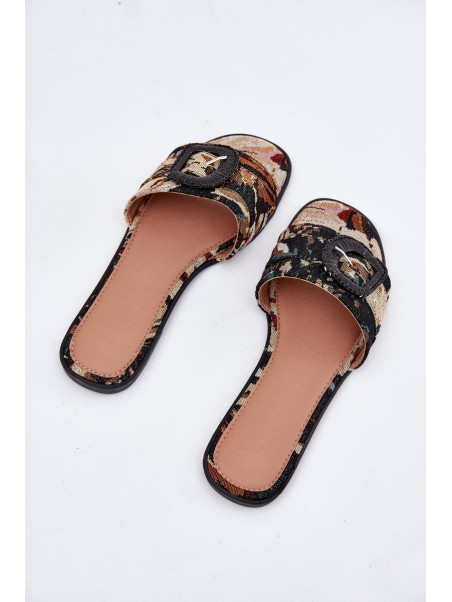 Flat Women's Slippers With Decorative Buckle Black Clariola