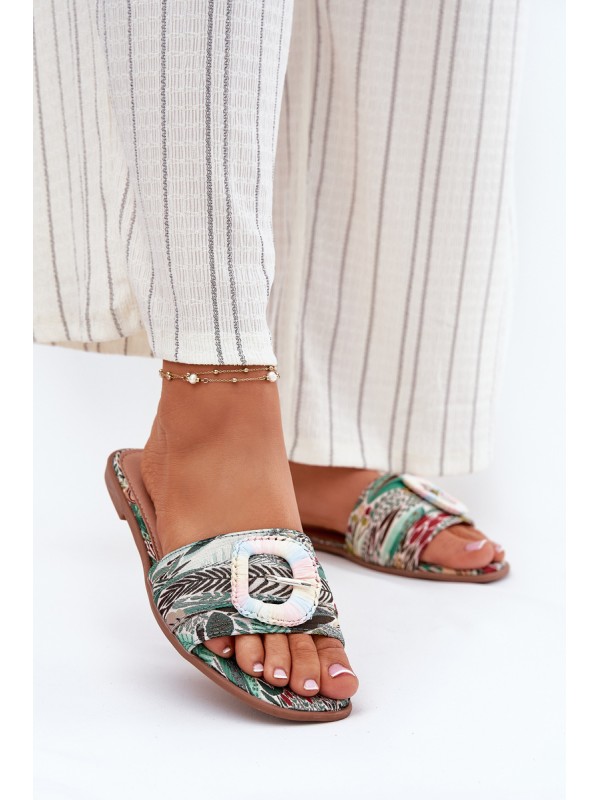 Flat Ladies Sandals With Decorative Buckle Multicolor Clariola