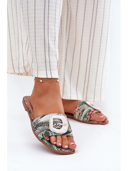 Flat Ladies Sandals With Decorative Buckle Multicolor Clariola