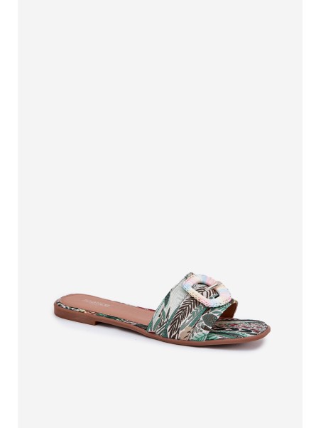 Flat Ladies Sandals With Decorative Buckle Multicolor Clariola