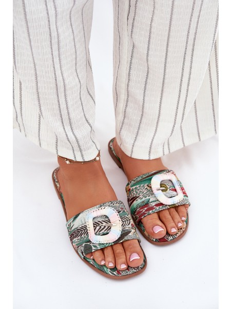 Flat Ladies Sandals With Decorative Buckle Multicolor Clariola