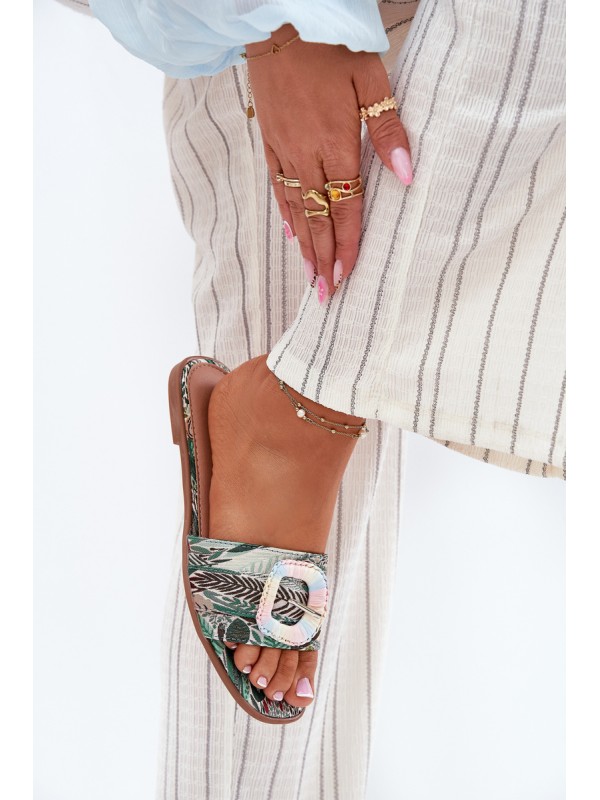 Flat Ladies Sandals With Decorative Buckle Multicolor Clariola