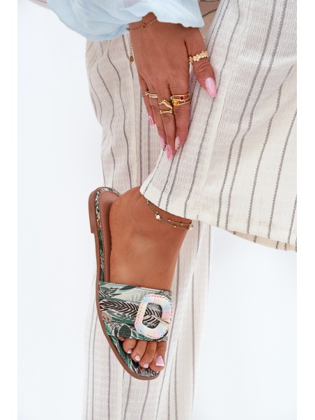 Flat Ladies Sandals With Decorative Buckle Multicolor Clariola