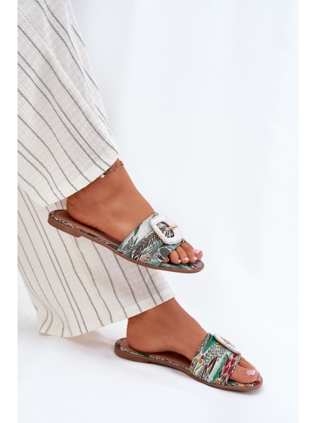 Flat Ladies Sandals With Decorative Buckle Multicolor Clariola