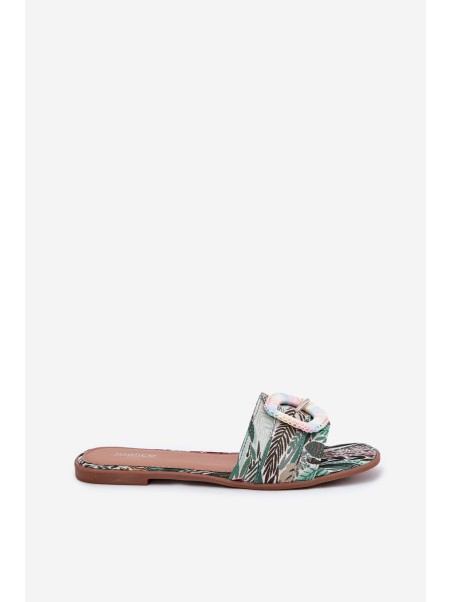Flat Ladies Sandals With Decorative Buckle Multicolor Clariola