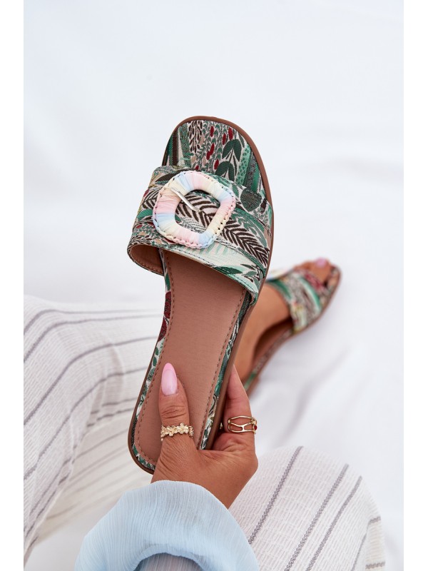 Flat Ladies Sandals With Decorative Buckle Multicolor Clariola