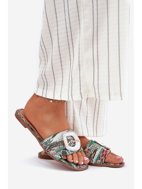 Flat Ladies Sandals With Decorative Buckle Multicolor Clariola