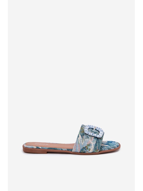 Flat Women's Slippers With Decorative Buckle Blue Clariola