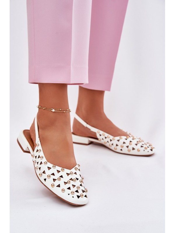 Embellished Ballet Flats On A Flat Heel White Nilarisela