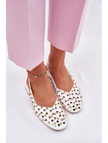 Embellished Ballet Flats On A Flat Heel White Nilarisela