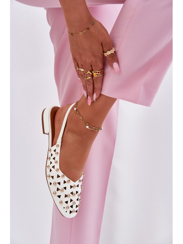 Embellished Ballet Flats On A Flat Heel White Nilarisela
