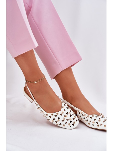 Embellished Ballet Flats On A Flat Heel White Nilarisela