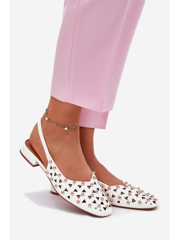 Embellished Ballet Flats On A Flat Heel White Nilarisela