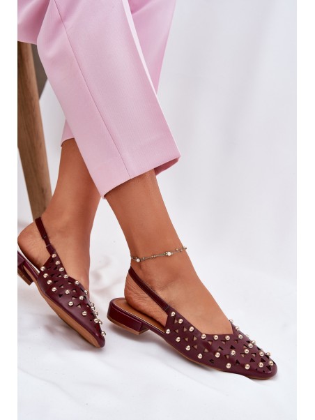 Embellished Ballet Flats On Flat Heel Burgundy Nilarisela