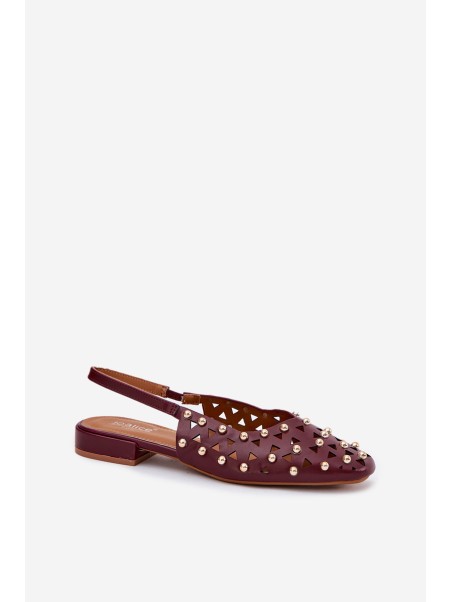 Embellished Ballet Flats On Flat Heel Burgundy Nilarisela