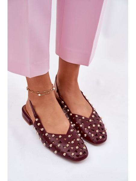 Embellished Ballet Flats On Flat Heel Burgundy Nilarisela