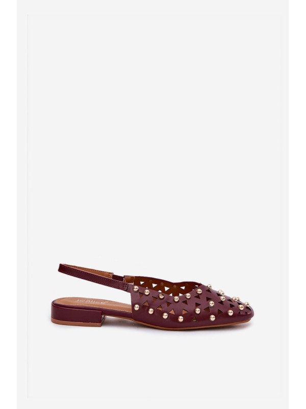 Embellished Ballet Flats On Flat Heel Burgundy Nilarisela