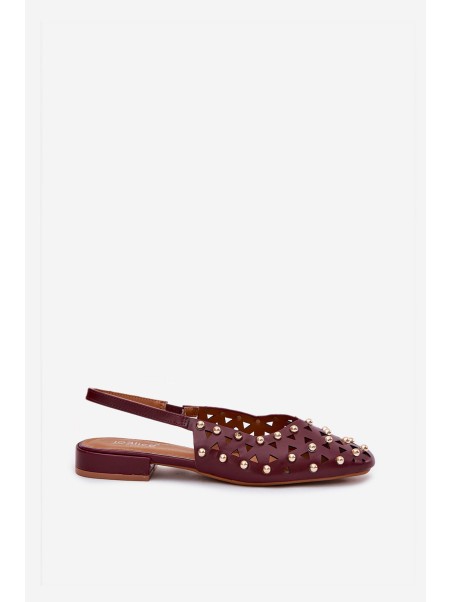 Embellished Ballet Flats On Flat Heel Burgundy Nilarisela