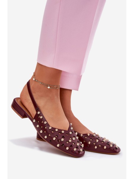 Embellished Ballet Flats On Flat Heel Burgundy Nilarisela