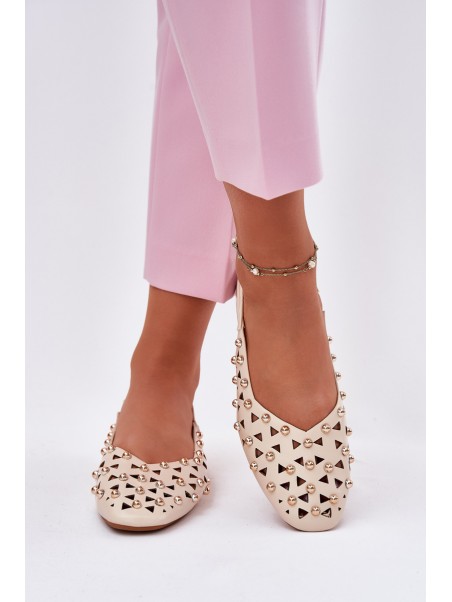 Embellished Ballerinas On A Flat Heel Beige Nilarisela