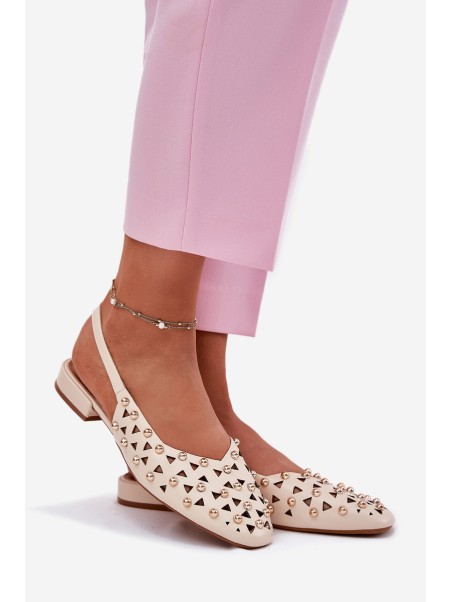 Embellished Ballerinas On A Flat Heel Beige Nilarisela