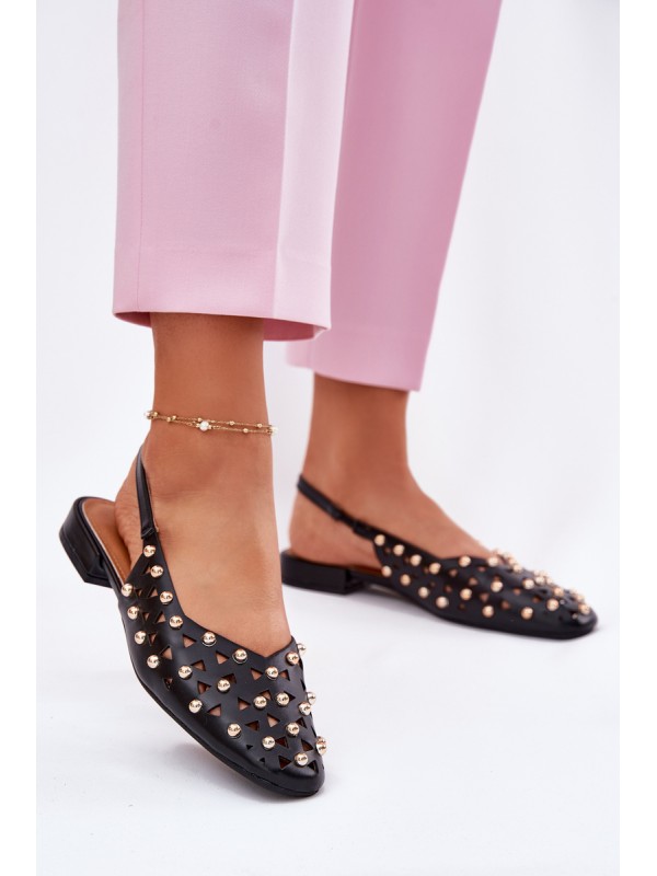 Embellished Ballet Flats On A Flat Heel Black Nilarisela