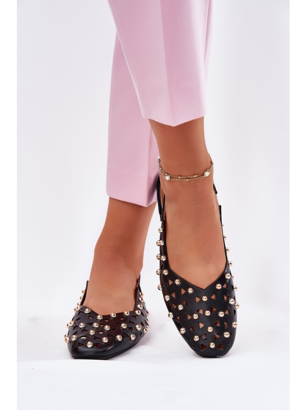 Embellished Ballet Flats On A Flat Heel Black Nilarisela 2