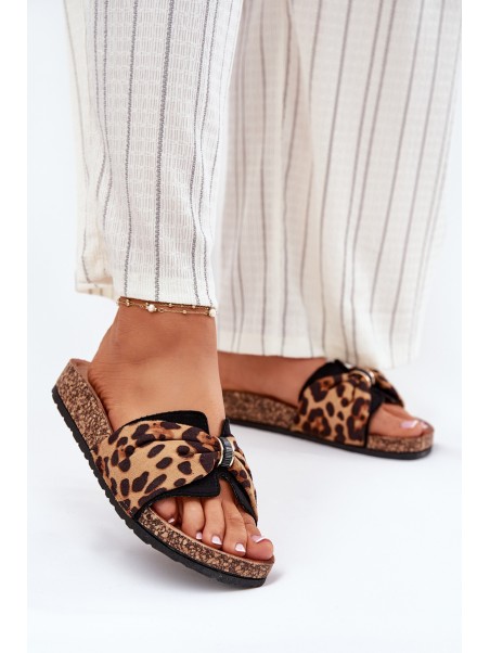 Ladies sandals on cork platform leopard print Mevuna
