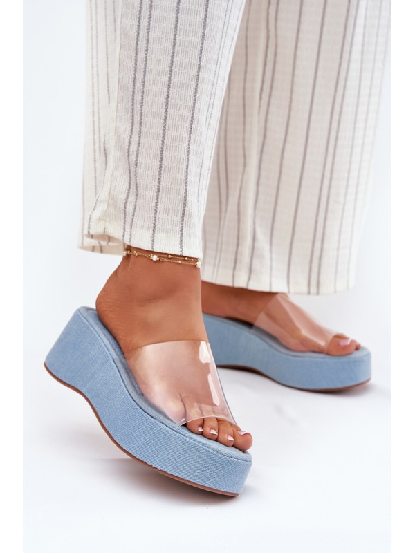 Women's Slippers With Transparent Strap On Wedge Jeans Meltiana