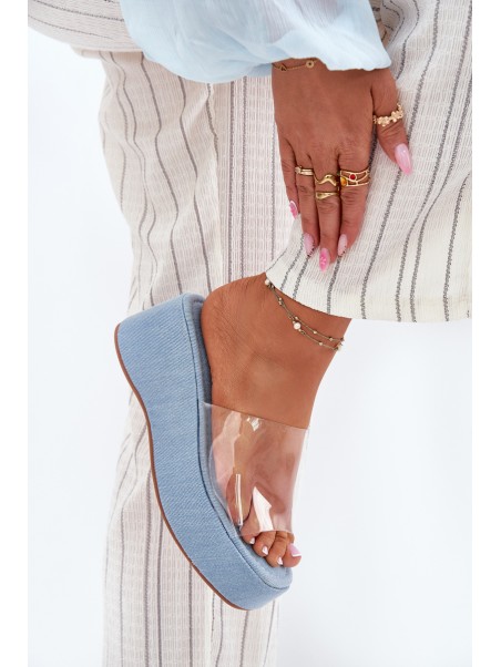 Women's Slippers With Transparent Strap On Wedge Jeans Meltiana