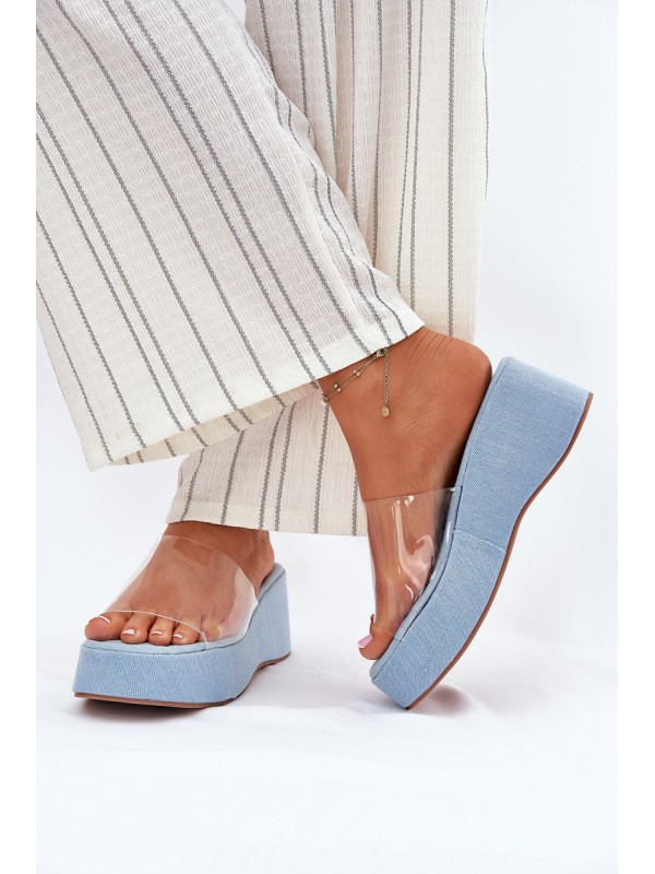 Women's Slippers With Transparent Strap On Wedge Jeans Meltiana