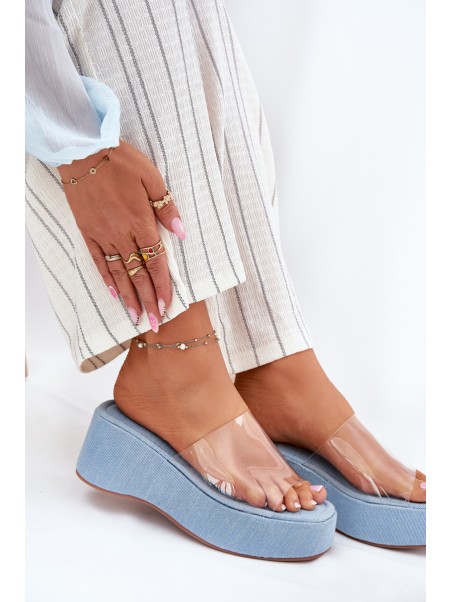 Women's Slippers With Transparent Strap On Wedge Jeans Meltiana