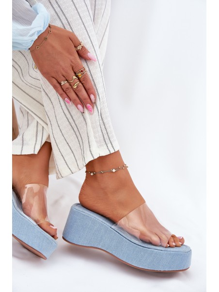 Women's Slippers With Transparent Strap On Wedge Jeans Meltiana