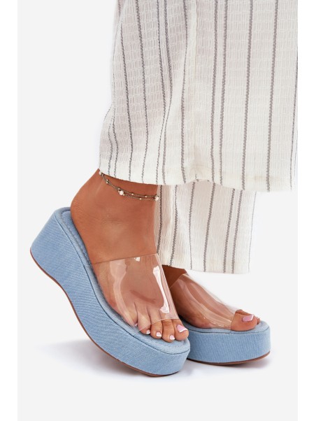 Women's Slippers With Transparent Strap On Wedge Jeans Meltiana