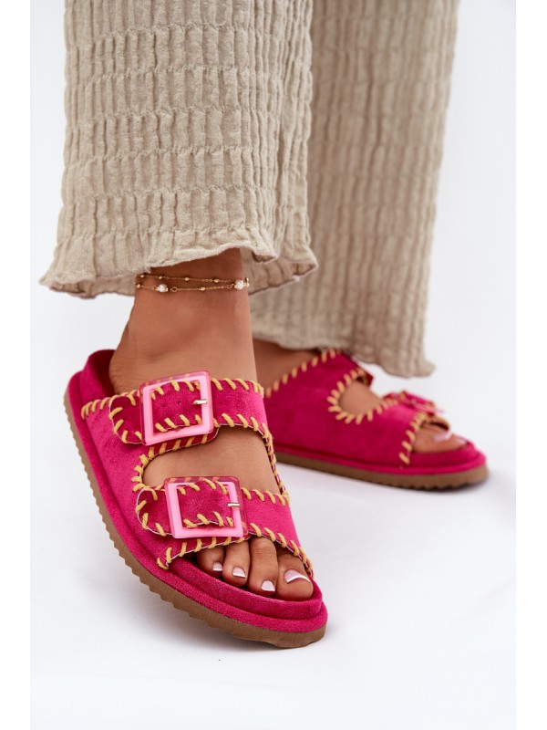 Ladies Slippers With Buckles And Decorative Trimming Fuchsia Visley 2