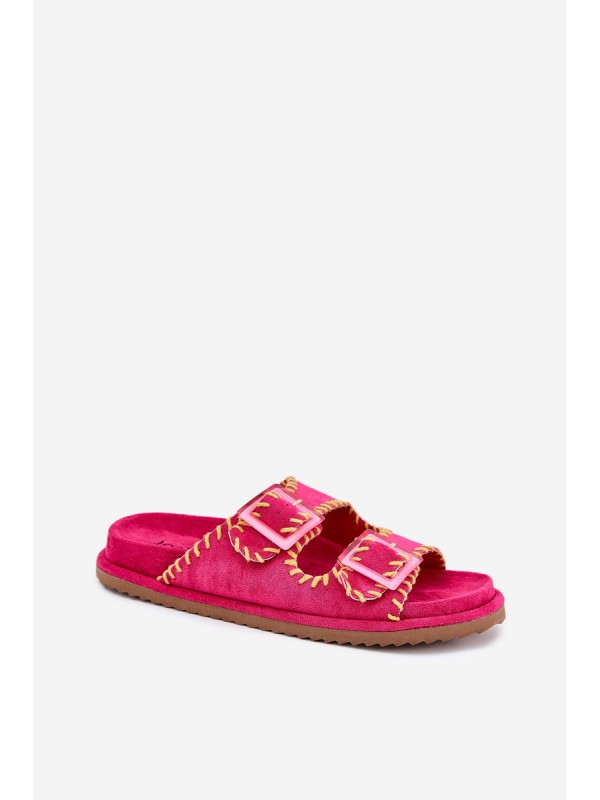 Ladies Slippers With Buckles And Decorative Trimming Fuchsia Visley Ladies Slippers With Buckles And Decorative Trimming Fuchsia Visley