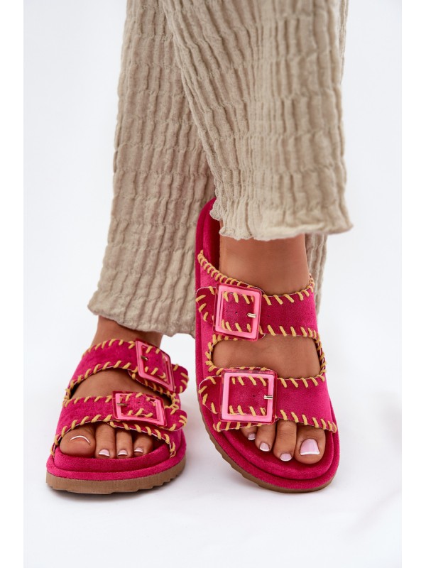 Ladies Slippers With Buckles And Decorative Trimming Fuchsia Visley Ladies Slippers With Buckles And Decorative Trimming Fuchsia Visley