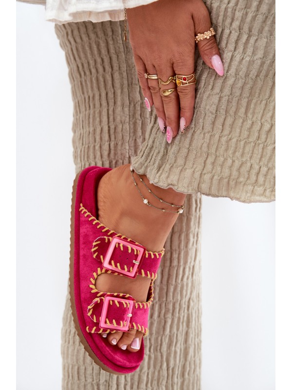 Ladies Slippers With Buckles And Decorative Trimming Fuchsia Visley Ladies Slippers With Buckles And Decorative Trimming Fuchsia Visley